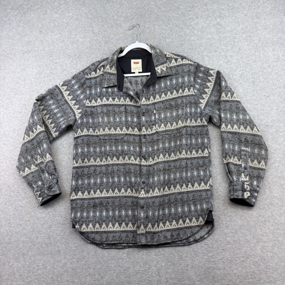 Levi's Shirt Mens Large Blue Gray Aztec‎ Southwestern Navajo Flannel Button up L